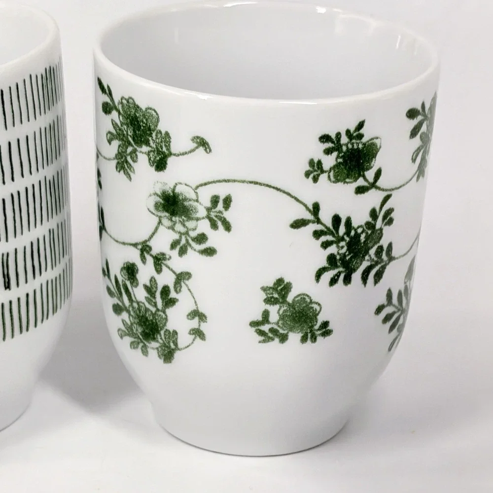 IKEA Entusiasm Mixed Pattern Green Cups Set of 4 Floral Dot Stripe Mugs Tumblers